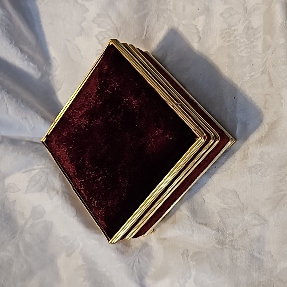 Vintage Centurion Music Jewelry Box 5" Square Maroon Velvet Mirror